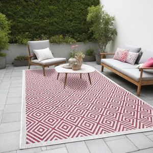 the carpet Mistra - robuust tapijt voor buiten, modern, weerbestendig en uv-bestendig, voor balkon, terras en serre, maar ook geschikt voor de keuken, plat geweven, roze 2, 80 x 240 cm