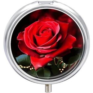 Rose Flower Pill Box 3 Compartiment Travel Pill Organizer 3 Times A Day Leuke Mini Pil Case voor Portemonnee & Pocket Draagbare Metalen Geneeskunde Doos met Spiegel Ronde Dagelijkse Medicijnen