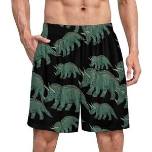 Dinosaurus grappige pyjama shorts voor mannen pyjama broek heren nachtkleding met zakken zacht