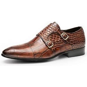 Rui Landed Formele schoenen for heren Puntschoen Instapper Steenpatroon Echt leer for werk met gespdecoratie Instapper for kantoor Echt leer Jurkschoenen voor heren (Color : Brown, Size : 41 EU)