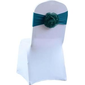 Elastisch Grenadi Lint Strik Bloem Stoel Knoop Cover Rugsjerpen for Hotel Banket Bruiloft Evenement Decoratie(Deep Green)