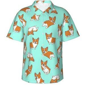Corgi Klassiek Hawaïhemd met schattige hondenprint voor mannen, button-down, tropische shirts, casual strandkleding, Zwart, XXL