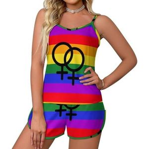 Lesbian Pride LGBT-vlag 2-delige pyjamaset voor dames, sexy tanktop en korte broek, nachtkleding PJ Lounge