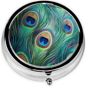 Kleine pillendoos voor portemonnee 3 compartimenten pauwenveren bedrukt ronde metalen pillenorganisator schattige pillendoos reizen pillencontainer medicijnorganizer doos pillenzakken pillenhouder