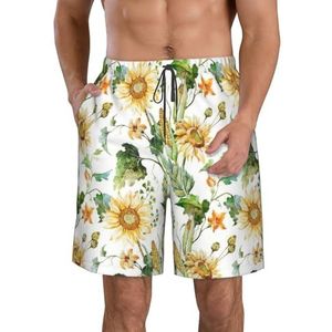 FRGMNT Blauw Beige Streep Print Heren Sneldrogende Zwemshorts Strand Korte Board Spa Trunks Elastische Gym Shorts Surfen Korte, Zonnebloem en maïs, XXL