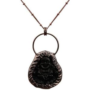 Natural White Quartz Crystal Point Pendant Healing Necklace For Women Unique Stone Beads Bronze Chains Necklace Jewelry (Color : Black Buddha)