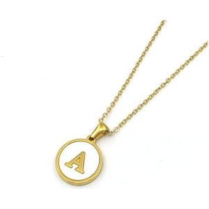 Dames ronde 18K gouden schelp roestvrijstalen alfabet ketting titanium staal 26 Engelse alfabet hanger sieraden (Style : A)