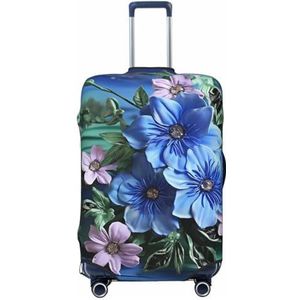 GFLFMXZW Reizen Bagage Cover Blauwe Bloemen Koffer Covers voor Bagage Mode Koffer Protector Past 18-32 inch Bagage, Zwart, Medium