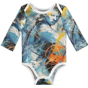 KAAVIYO Aquarel kunstwerk handbal baby body lange mouwen katoen bodysuit voor neutrale pasgeborenen 3-24 maanden, Patroon., 6 Maanden