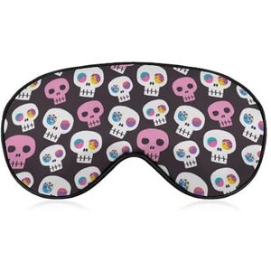 Kleurrijke schedels op de zwarte achtergrond slaapmasker met verstelbare riem, comfortabel zacht oogmasker slaaphulp, lichtblokkerende oogmaskers