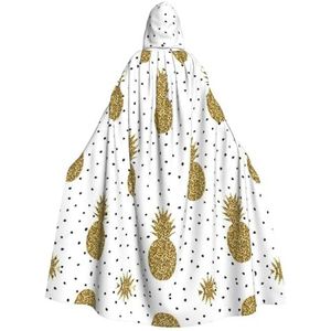 WURTON Gouden Glitter Ananas Fruit Print Hooded Mantel Unisex Halloween Kerst Hooded Cape Cosplay Kostuum Voor Vrouwen Mannen
