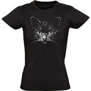 Dames T-shirt: kat - cadeau voor vrouwen - zwart - kittens - MIAU - Muts - kat baby - schattig - leuk - grappig - streetwear - sport - slim fit - schattig - cat-lady, katten, L