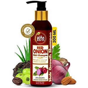 The Indie Earth Red Onion Shampoo with Caffeine Curry Leaf and Indian Alkanet Root Controlling Hair Fall Splitends Promotes Healthy Hair Growth - 200ml Best Onion Shampoo