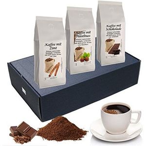 Cadeauset gearomatiseerde koffie gemalen 3 x 200 g (hazelnoot, kaneel en chocolade)