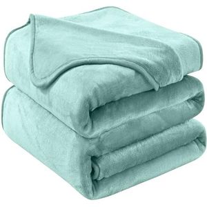 Plaid Dikke Fleece Deken 130x150 cm licht groen Zacht en Warm Dubbele Beddeken en Flanellen Sofa Throw Dubbelzijdig Omkeerbaar