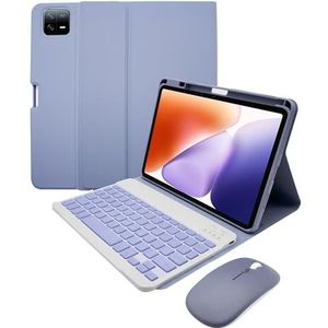 Toetsenbordhoes voor Xiaomi Pad 7/7 Pro 11.2"" 2024, Afneembaar Draadloos Toetsenbord met Achtergrondverlichting En Magnetische Beschermhoes, Muis,Purper