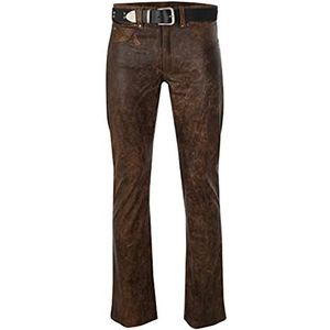 HiFacon Mens distressed bruin echt leer motorfiets biker broek jeans antiek, Bruin - Distressed Pants, L