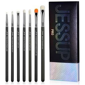 Jessup Oogschaduwborstels 7-delige pluizige oogmake-upborstelset voor het mengen van oogschaduw Concealer Crease Shader, zwart T334