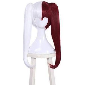 MTnoble Pruik Lang Rood Wit Vrouwelijk Version hittebestendige synthetische Hair for My Hero Academia Shouto Todoroki Cosplay (Color : White Mix Red, Stretched Length : 55cm)
