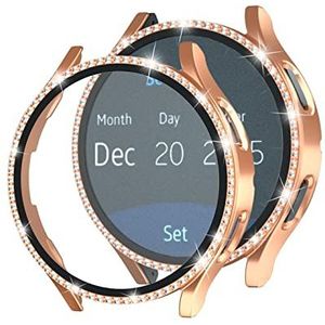 BMSD Voor Samsung Galaxy Watch4 Classic 46 mm Single Row Diamond Electroplated PC Watch Case TTYHH (Color : Rose Gold)