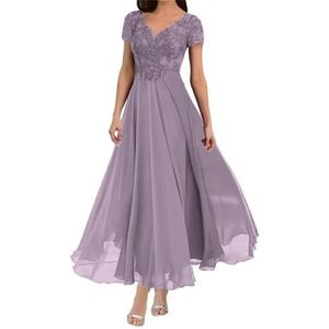 Dames chiffon moeder van de bruid jurk met zakken avondgalajurken cocktailjurk grote maten, Wisteria, 32