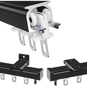 Ladegeleiders Robuuste metalen gordijnrail, plafond- en wandgemonteerde gordijnrail met rollen(Black,400cm/13.1ft)