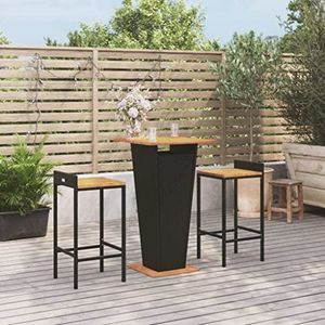 XGWKCNV Tuinmeubilair 3 Stuk Tuin Bar Set Zwart Poly Rotan & Massief Hout Acacia Tuinmeubilair Sets