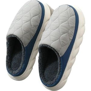 shwta Winter Mannen Slippers, Warm Home Furry Down Stof Slippers Mannen, Dikke Zolen Antislip Katoenen Schoenen, Grijs Blauw, 40-41