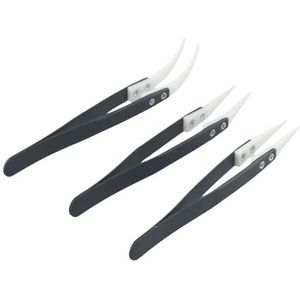 3-delige Pincet Antistatisch Pincet Met Omgekeerde Vorm, Hittebestendig Zirkonia, Keramische Precisiepunten, 135-140 Mm