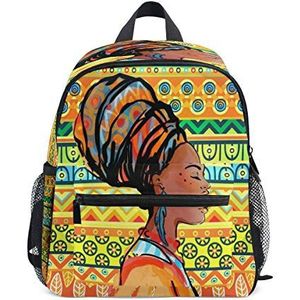 RXYY Kids Rugzakken Mooie Afrikaanse Vrouw Bobo Etnisch Patroon Schouder Reizen Peuter Preschool School Tas Casual Rugzak met Borstriem voor Meisjes Jongens