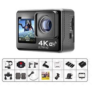 Actiecamera, Waterdichte 4K 60FPS Anti-shake Action Camera Dual Screen 170° Groothoek 30m Waterdichte Sport Camera Met Afstandsbediening Outdoor Sport Cam(64GB,4K -V35)