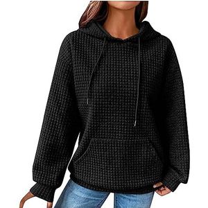 beetleNew Hoodies voor Vrouwen UK Sale Mode Wafel Hooded Sweatshirt voor Vrouwen Winter Dames Casual Losse Warme Knusse Trui met Kangoeroe Pocket, Zwart, XXL