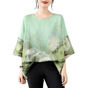 Oversized Katoen Linnen T-shirts Voor Dames Chinees Overhemd In Retro Etnische Stijl Tops Ronde Hals Halve Mouwen Losse Blouse(Color:Light green)