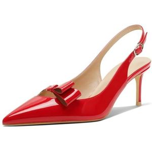 CHMILE CHAU Damesschoenen met hakken- elegante pumps voor dames-stiletto-strik-sexy naaldhak-puntige teen gesloten avond-feest luxe modieuze achterste riem 38-CHC-19, 4 rood, 39 EU