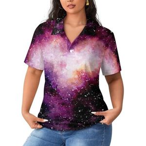 Stars And Single Heart Nebula Dames Sport Shirt Korte Mouw Tee Golf Shirts Tops Met Knopen Workout Blouses