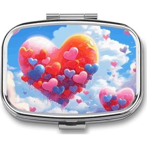 Hartvormige tekening pillendoos 2 compartimenten reizen pillenorganisator met spiegel ontwerp draagbare pillendoos voor zak of portemonnee vierkante medicijnkoffer wekelijkse geneeskunde container