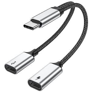 MOGOOD USB C Splitter USB C naar USBC bus adapter USBC Y splitter kabel (niet voor monitor) C-stekker naar 2 C bus kabel dubbele Type C-aansluiting hub Type C opladen split adapter voor Mac