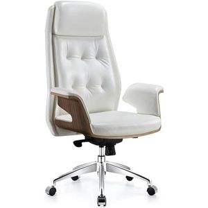AviiSo Executive bureaustoel PU computer fauteuil voor thuiskantoor, zware lederen bureaustoelen met rugleuning aanpassing, ergonomische draaibare taakstoel (kleur: wit)