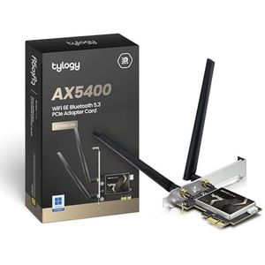 Tylogy PCIe WiFi 6E AXE5400Mbps, Bluetooth 5.3, Tri-Band 6GHz/5GHz/2,4GHz, WPA3, externe antennes met zeer hoge versterking, Realtek RTL8852CE 160MHz, compatibel met Windows 10/11