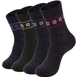 NinetoFiveLife Set van 4 damessokken, wollen sokken voor dames, sport, wandelen, winter, warm, zacht en comfortabel, Rood, Paars, Bruin, Donkerbruin, 6 Plus
