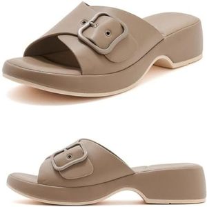WDUDSUDUW Dames platform sandalen met sleehak, open teen, instappers en verstelbare sleehak,Khaki,45 EU