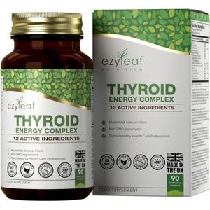 Ezyleaf schildkliercomplex | L Tyrosine schildklierondersteuningssupplement met aswagandha, jodium, zink, kelp, zeemos, kaliumjodide, guggul-extract en selenium | 90 L-tyrosine capsules | UK