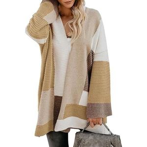 Oversized vest voor dames, herfst geometrisch kleurblok open voorkant cardigan trui, casual zachte gebreide bovenkleding tops, V-hals, knoopsluiting, lange mouwen, gebreid, winter, casual, warme