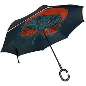 RXYY Winddicht Dubbellaags Vouwen Omgekeerde Paraplu Afrikaanse Olifant Bloem Waterdichte Reverse Paraplu voor Regenbescherming Auto Reizen Outdoor Mannen Vrouwen