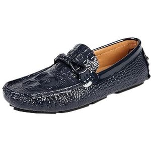 Loafers for heren Ronde neus Krokodilprint Rijdende stijl Loafer Platte hak Lichtgewicht antislip Feestslip-ons (Color : Blue, Size : 43 EU)