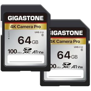 [5 Jaar Gratis Dataherstel] GIGASTONE SD Card 64GB 2-Pack SDHC Camera Pro met 2x Mini-case, Geheugenkaart voor Canon Nikon Sony Camcorder, 100MB/s UHS-I A1 V30 U3 C10 Class 10