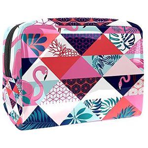 Make-up tas PVC Toilettas met ritssluiting waterdichte cosmetische tas met flamingo geometrie voor vrouwen en meisjes