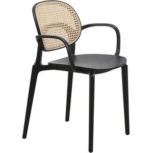 Toon zwarte gebogen houten stoel met rotan zitting Stoel kussen Toon zwarte gebogen houten stoel met rotan zitting Stoel kussen