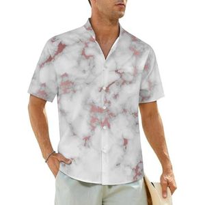 Wit marmer roségoud herenoverhemden korte mouwen strandshirt Hawaiiaans shirt casual zomer T-shirt XS