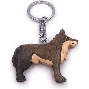 H-Customs Wolf dier roofdier hond hout edel handgemaakte sleutelhanger hanger